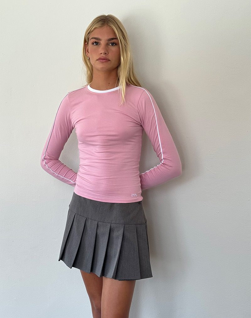 Afbeelding van Bonija Lange Mouw Top in Flamingo Roze met Witte Biezen en M Borduring
