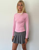 Afbeelding van Bonija Lange Mouw Top in Flamingo Roze met Witte Biezen en M Borduring