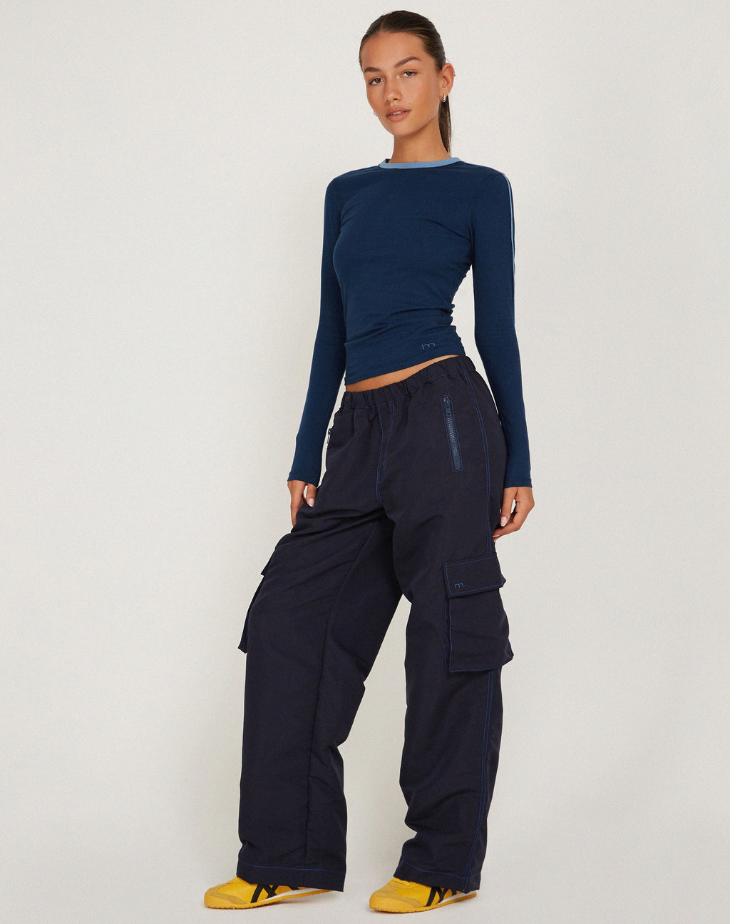 Oriells Cargo Broek in Navy Top Stitch