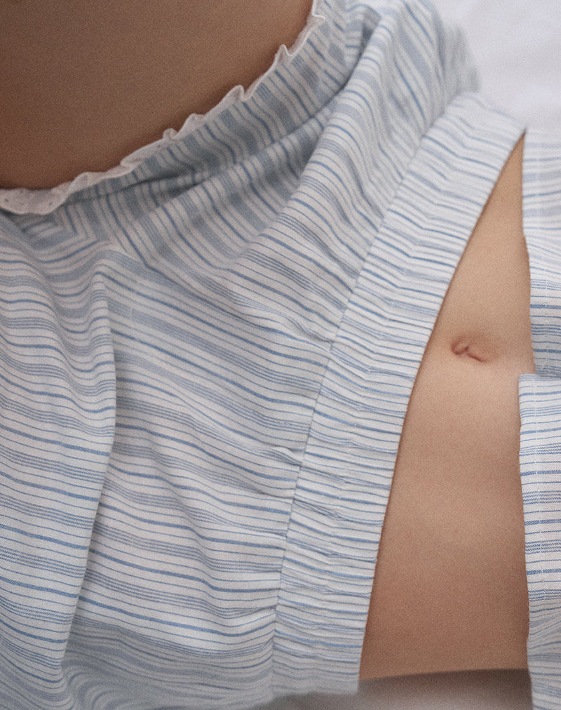 Afbeelding van Bonji Korte Broek in Linnen Wit met Blauwe Streep