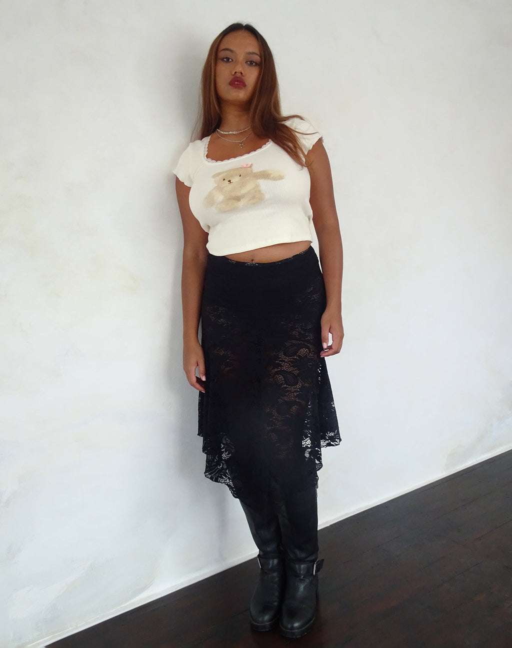 Bovillo Top met kapmouw in witte rib met teddymotief