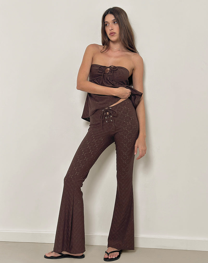 Dan Band Front Uitlopende Broek in Broderie Bruin