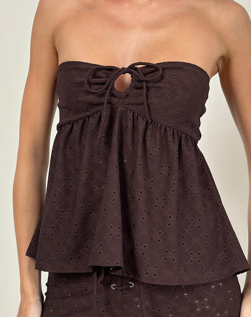 Boyd Bandeau Top in Stretch Broderie Bruin