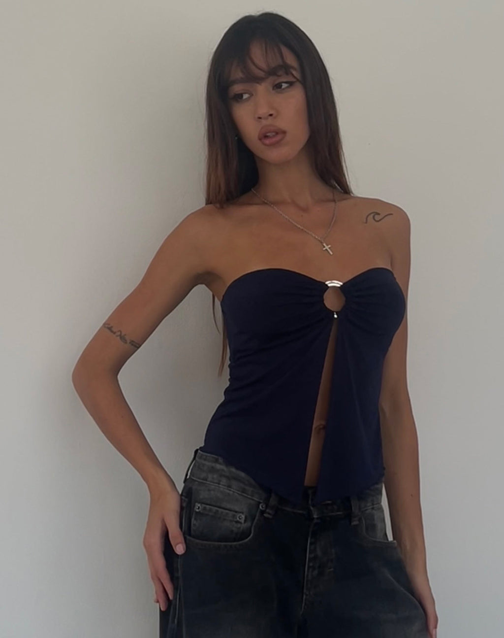 Brea Bandeau Vlinder Top in Slinky Navy