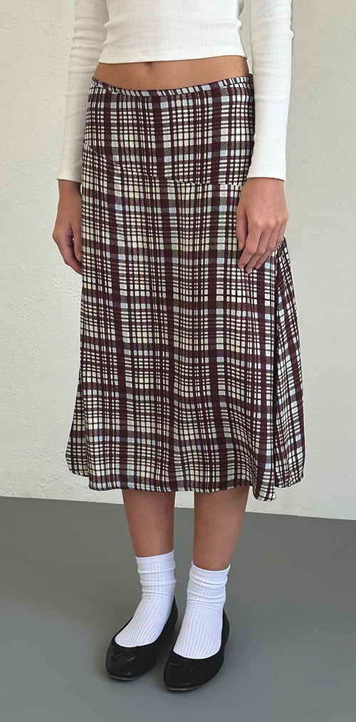 Afbeelding van Brella Midi rok in Multi Check Bruin
