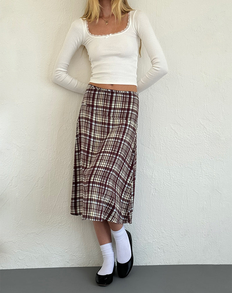 Afbeelding van Brella Midi rok in Multi Check Bruin