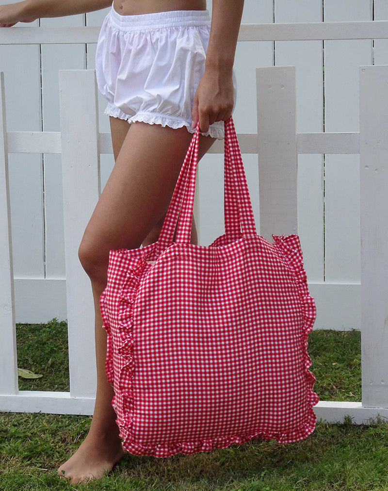 Afbeelding van Brie Franje Draagtas in Rood Gingham