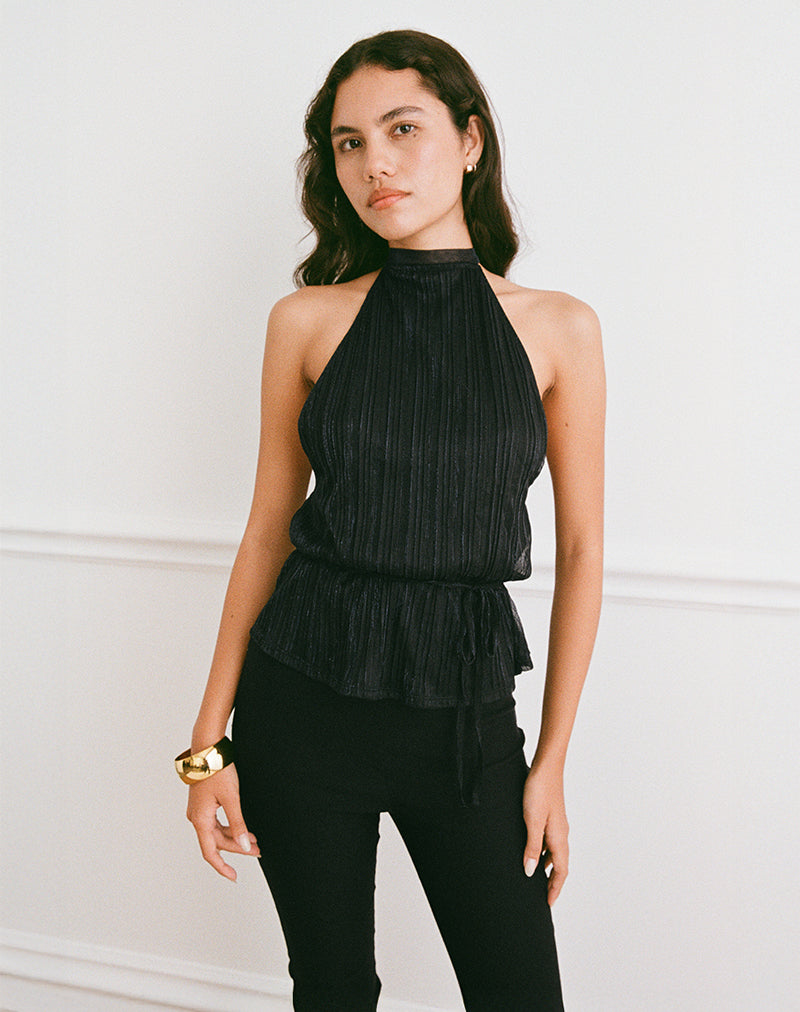 Afbeelding van Brienne Top in Chiffon Plisse Zwart met Voering