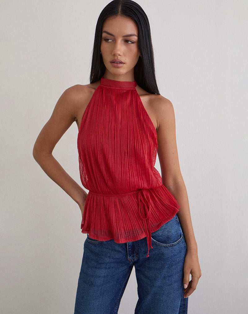 Brienne Top in Shimmer Plisse Rood
