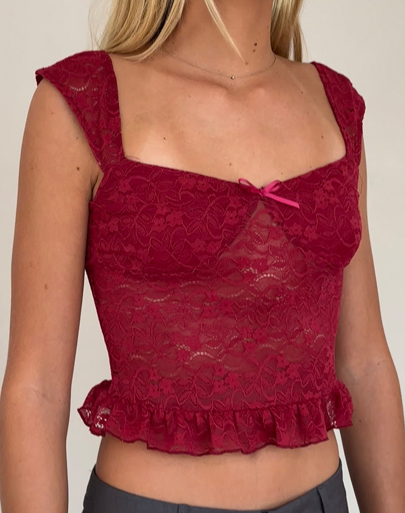 Afbeelding van Brietta Cami Top in Dieprood Kant
