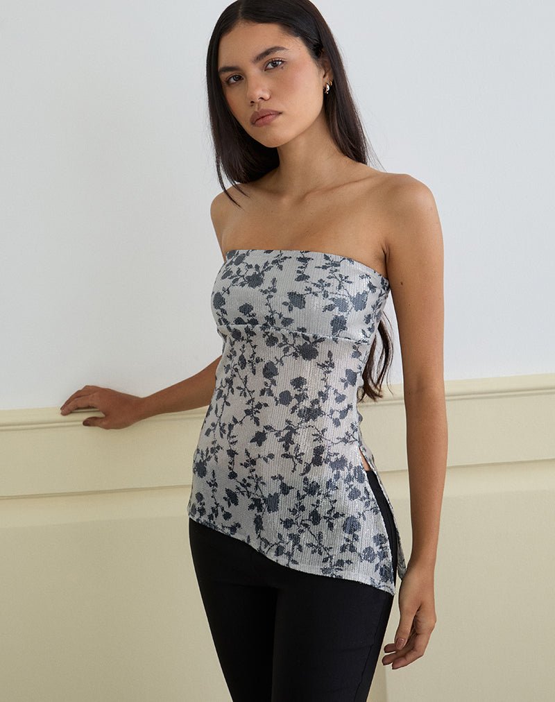 Afbeelding van Brilia Bandeau Top in Paillettenbloem Grijs