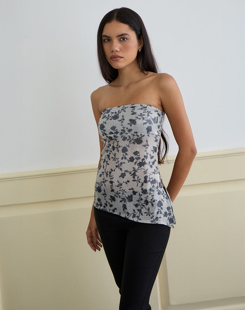 Afbeelding van Brilia Bandeau Top in Paillettenbloem Grijs