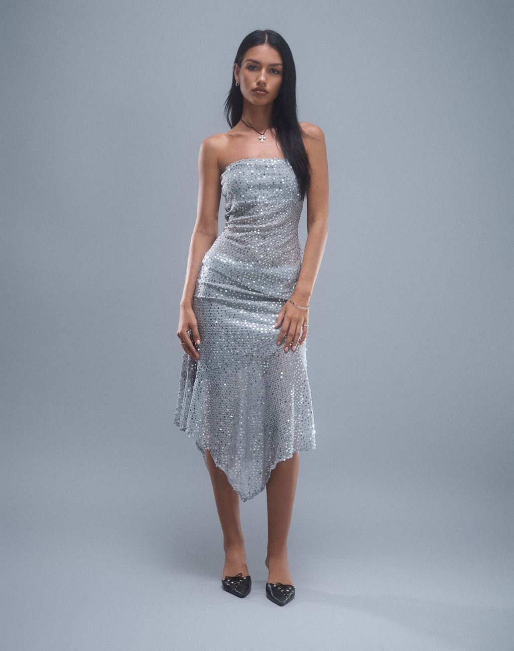 Carita Midi Rok in Sequin Breisel Zilver