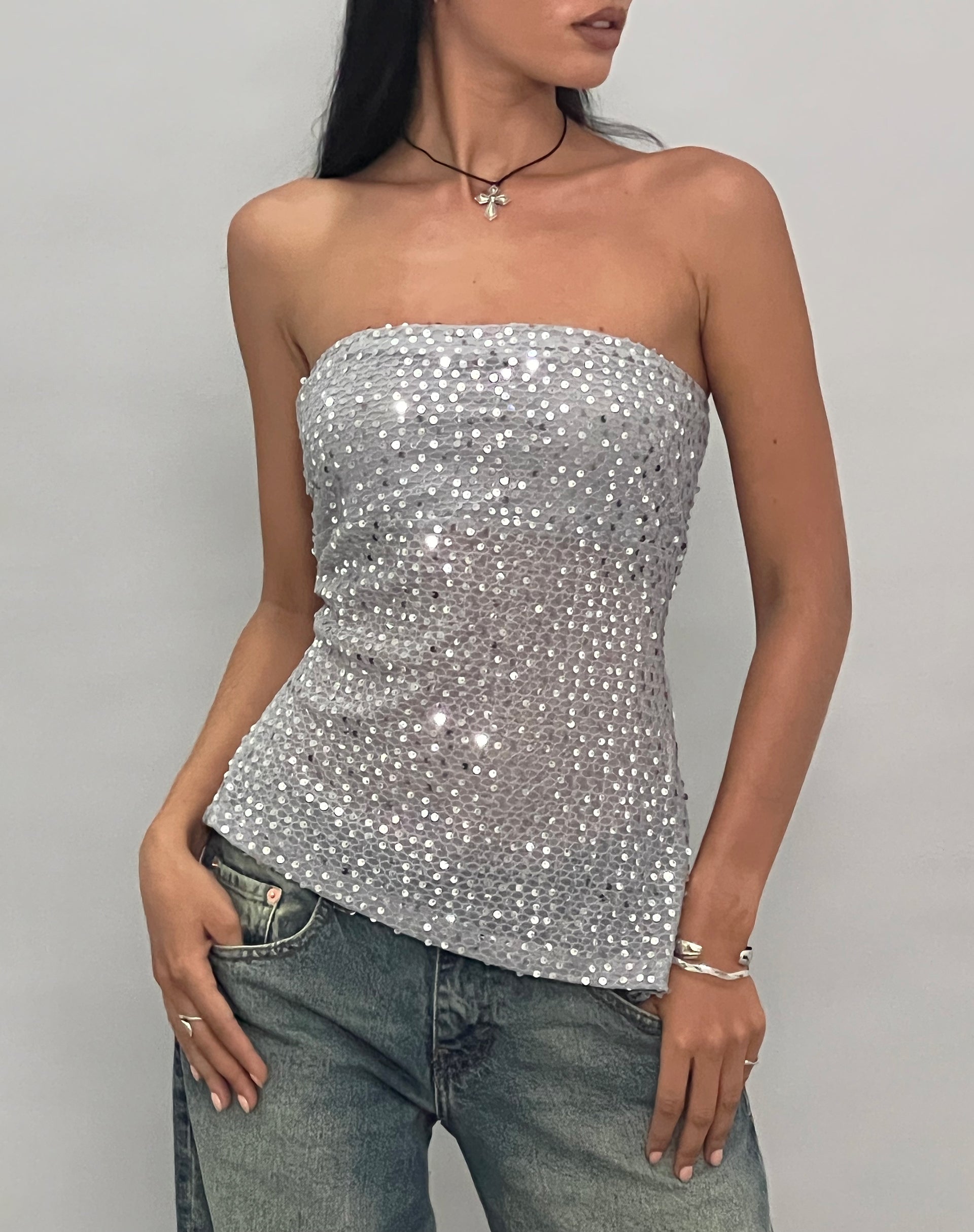 Afbeelding van Brilia Bandeau Top in Pailletten-Brei Zilver