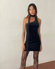 Afbeelding van Bripca One Shoulder Neck Tie Mini Dress in Zwart Fluweel