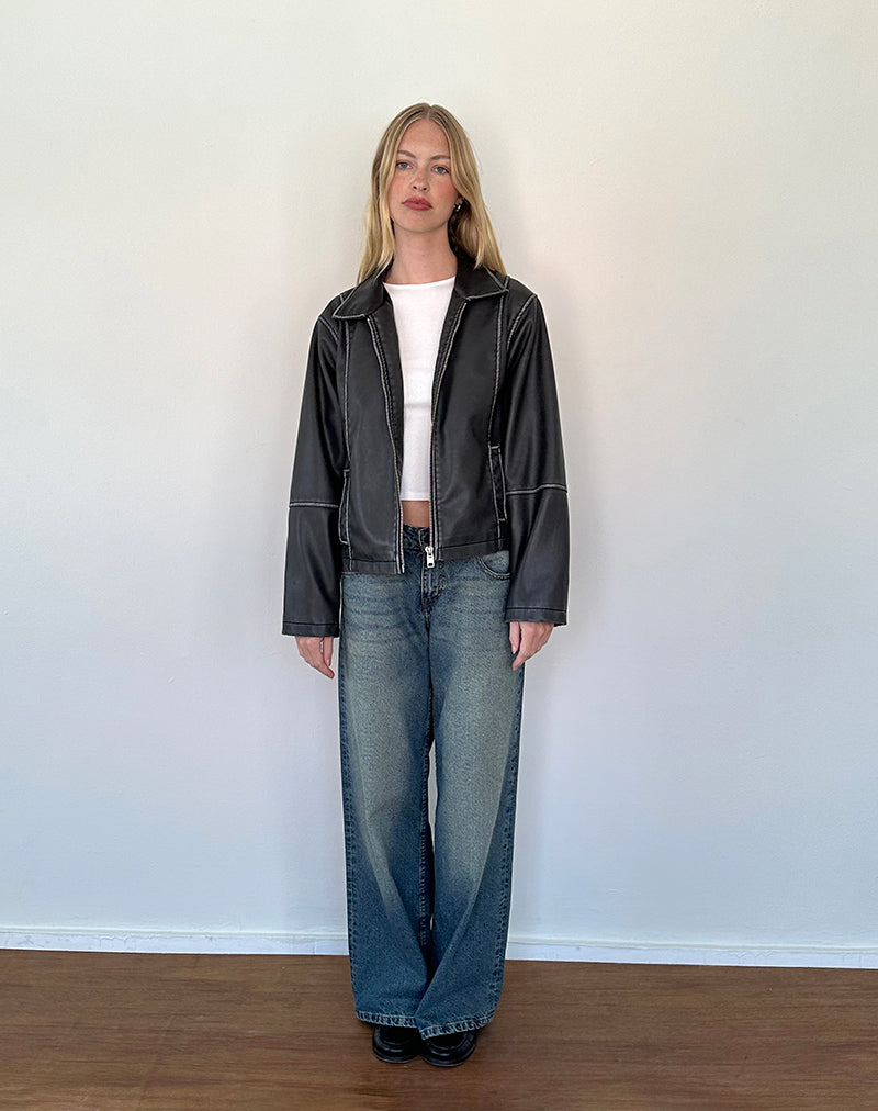 Afbeelding van Brittany Distressed Jacket in PU Zwart