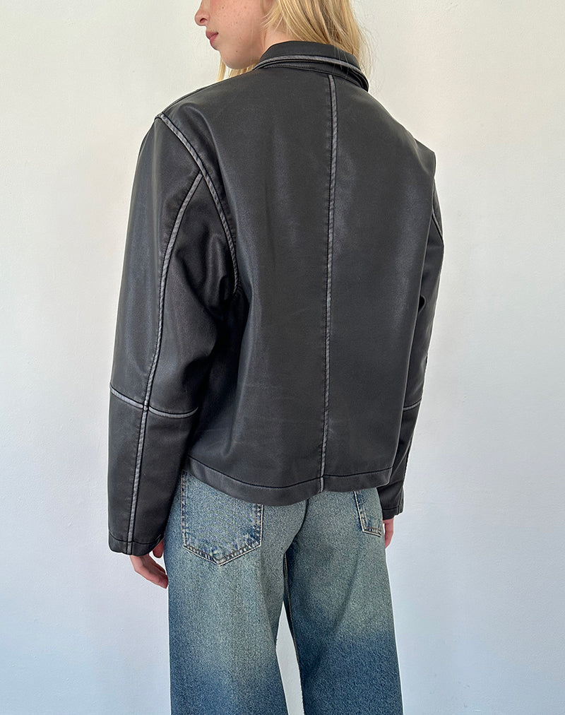 Afbeelding van Brittany Distressed Jacket in PU Zwart