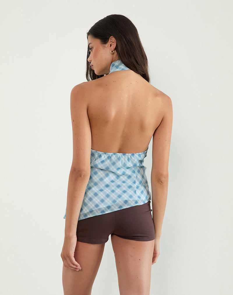 Afbeelding van Briva Nekband Top in Wazig Ruitje Blauw