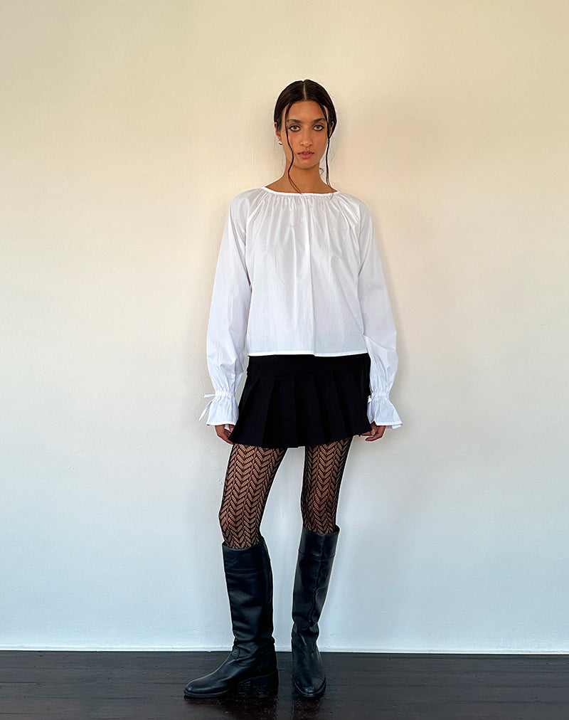 Afbeelding van Bulila Strikmouw Blouse in Wit Popeline