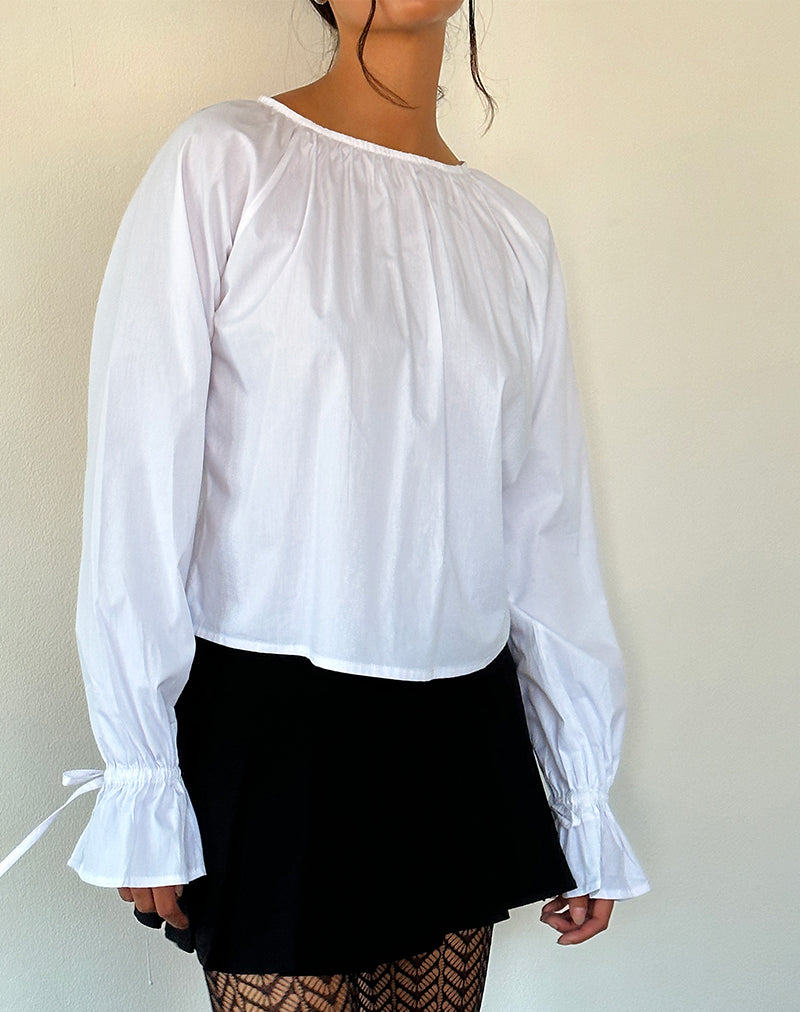 Bulila Blouse met Strikmouwen in Wit Popeline