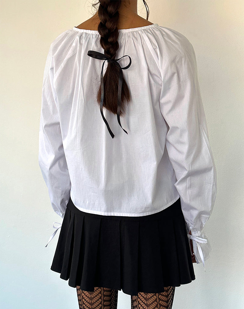 Afbeelding van Bulila Strikmouw Blouse in Wit Popeline