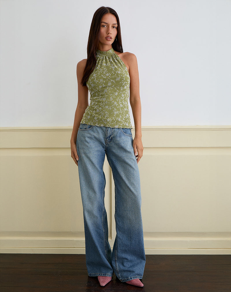 Afbeelding van Burkie Halterneck Top in Pretty Petal Flock Olive
