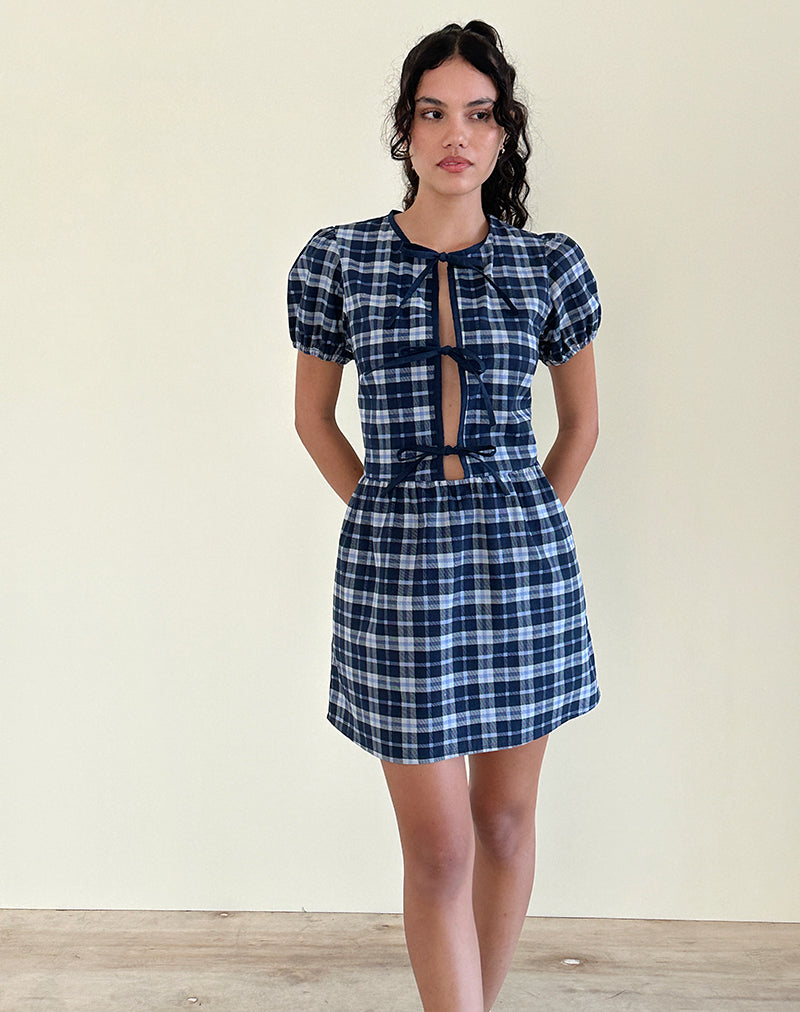 Byan Jurk met Stropdas in Ruit Donkerblauw