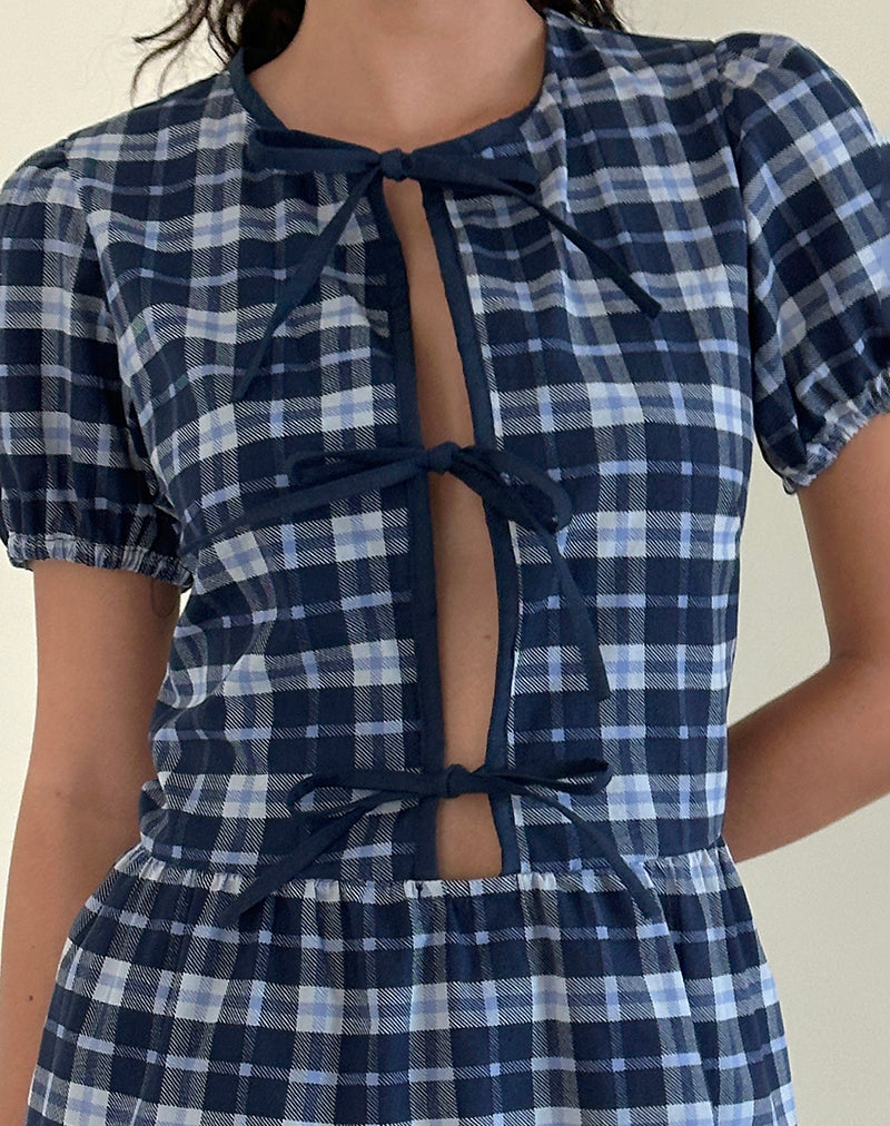 Afbeelding van Byan Jurk met Stropdas in Ruit Donkerblauw