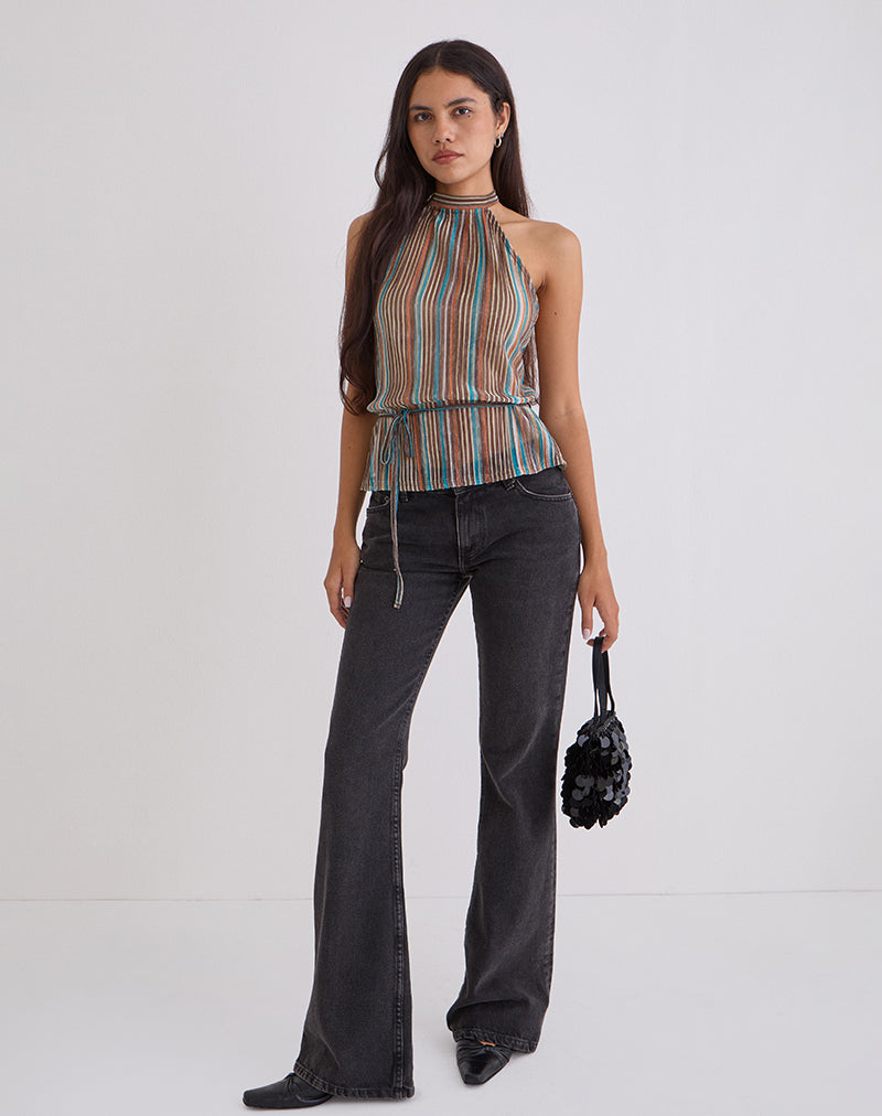 Afbeelding van Brienne Top in Blauw en Bruin Glinsterende Sheer Plisse