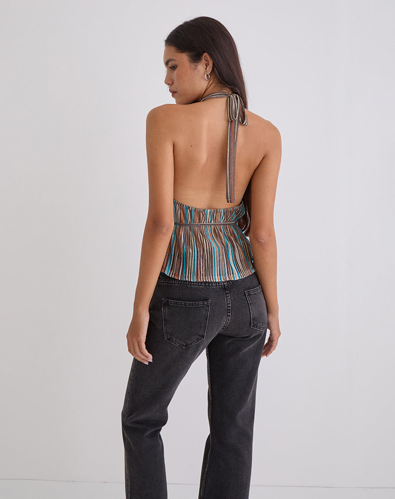 Afbeelding van Brienne Top in Blauw en Bruin Glinsterende Sheer Plisse
