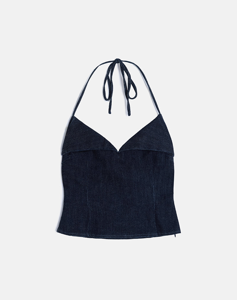 Afbeelding van Caira Chambray Halter Top in Indigo