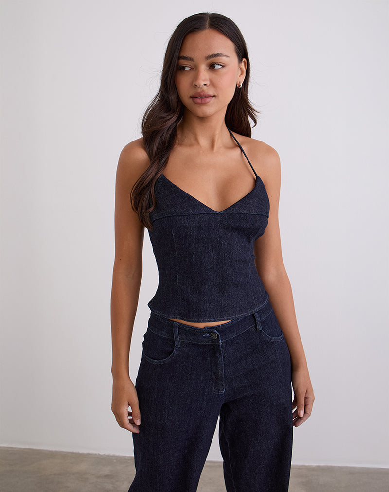 Afbeelding van Caira Chambray Halter Top in Indigo
