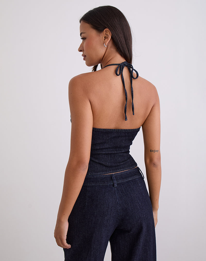 Afbeelding van Caira Chambray Halter Top in Indigo