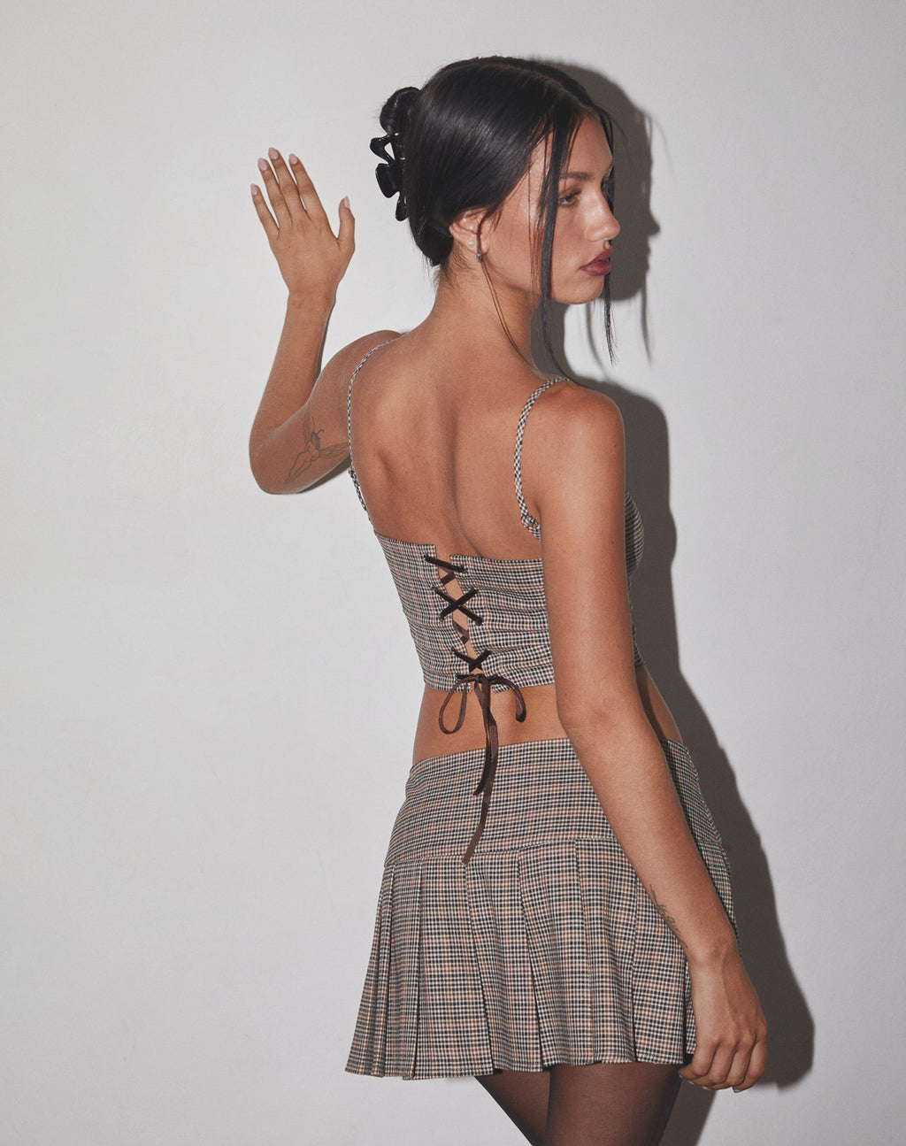 Calida Corset Top in Micro-Ruit Bruin