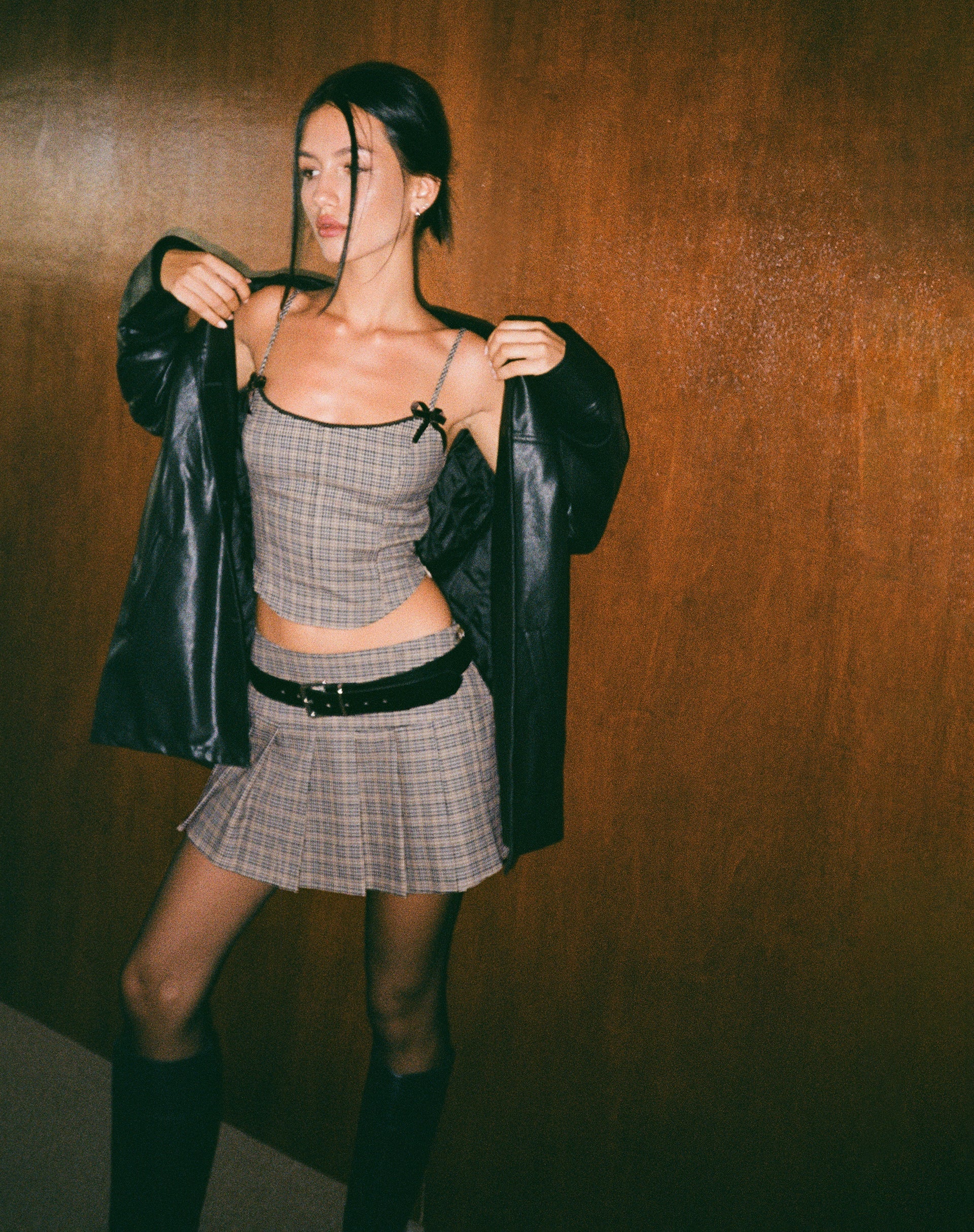 Afbeelding van Calida Corset Top in Micro Check Bruin