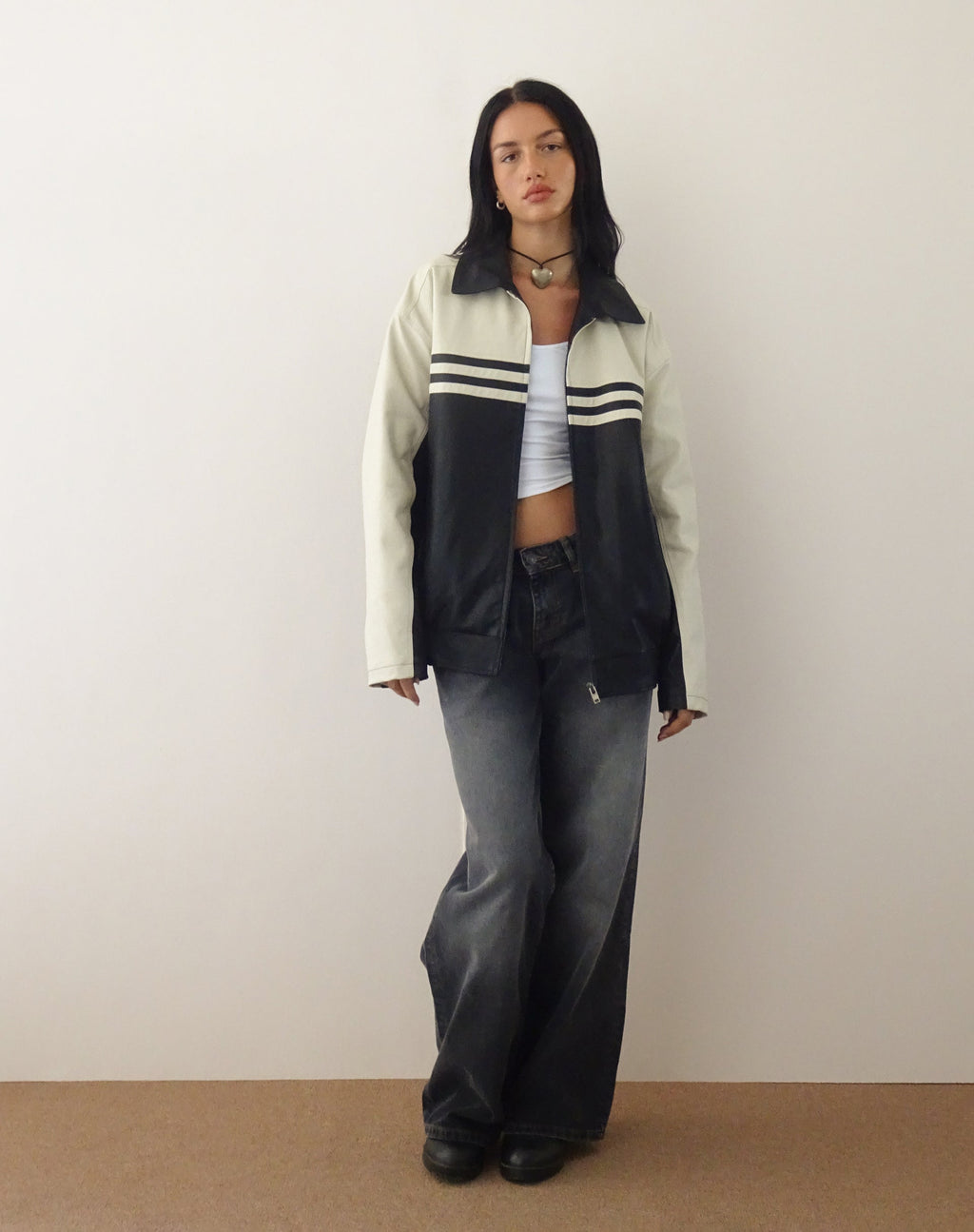 Calista Jacket in PU zwart met ivoor
