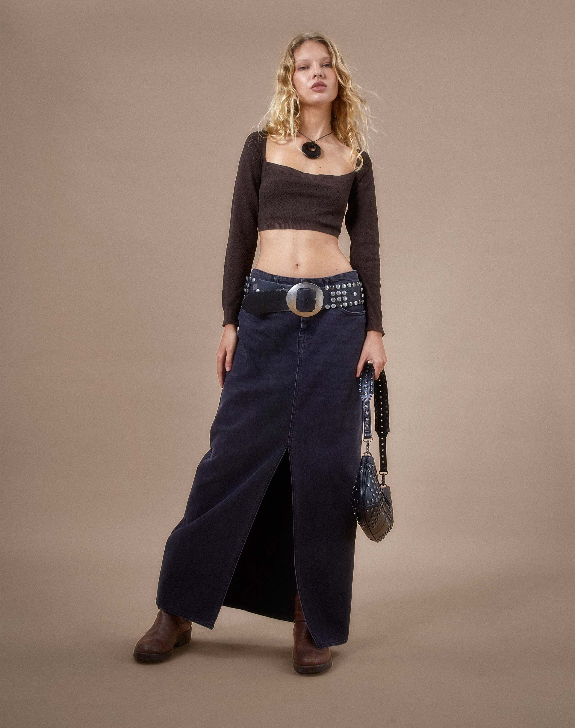 Afbeelding van Calum Top met lange mouwen in Lightweight Pointelle Coffee