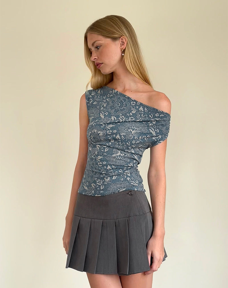 Afbeelding van Calypso Top in Blauw Sierlijke Print Lycra