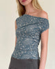 Afbeelding van Calypso Top in Blauw Sierlijke Print Lycra