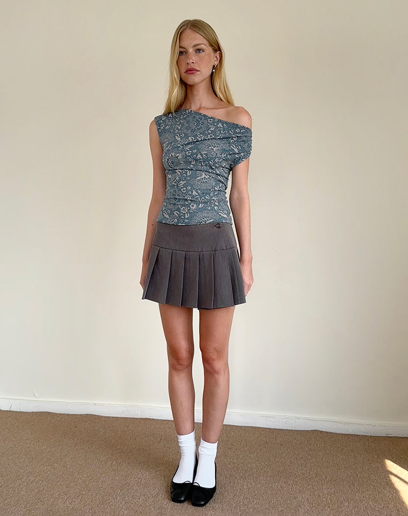 Afbeelding van Calypso Top in Blauw Sierlijke Print Lycra