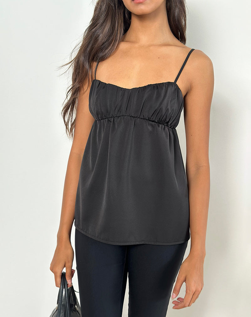 Camden Cami Top in Satijn Zwart