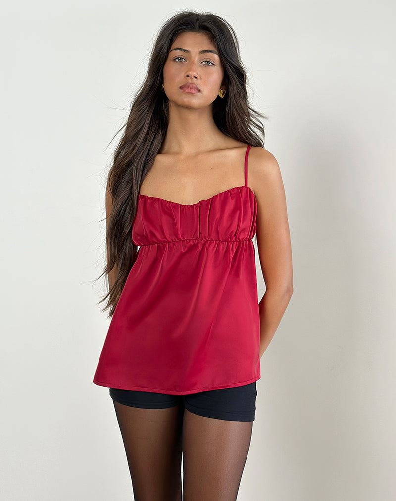Camden Cami Top in Satijn Rood