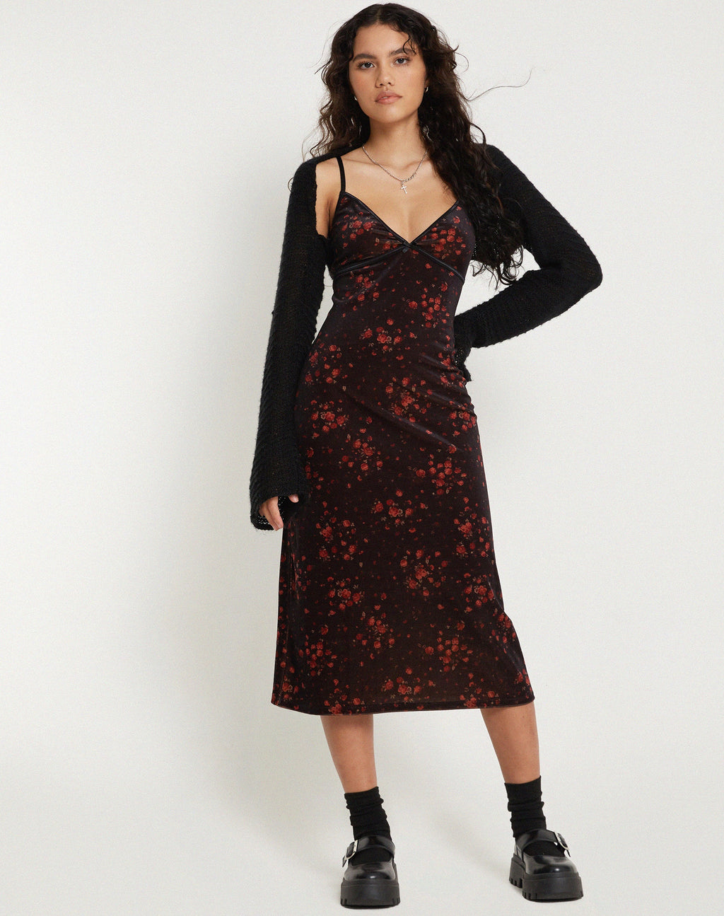 Camelia Maxi Dress in Rose Cluster Fluweel