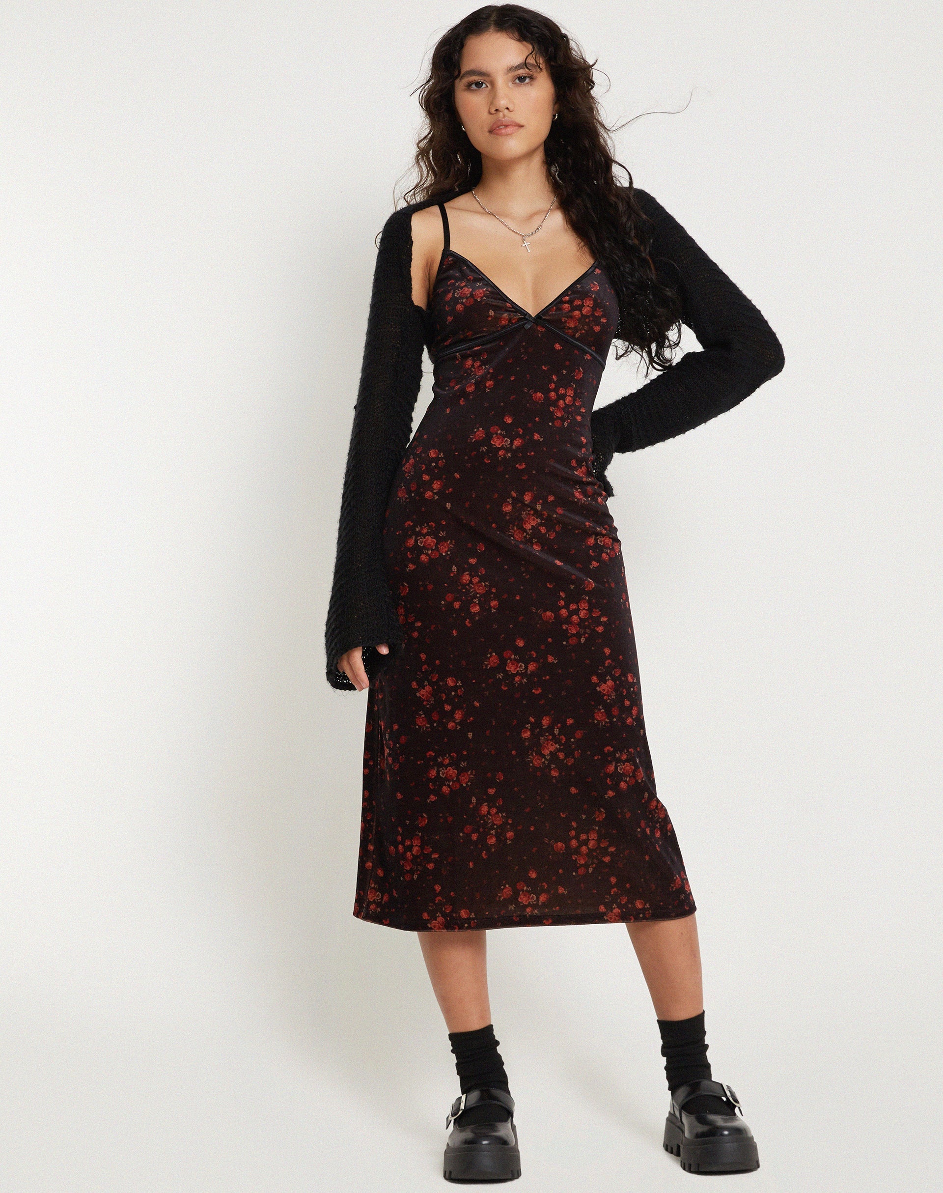 Afbeelding van Camelia Maxi Dress in Rose Cluster Fluweel