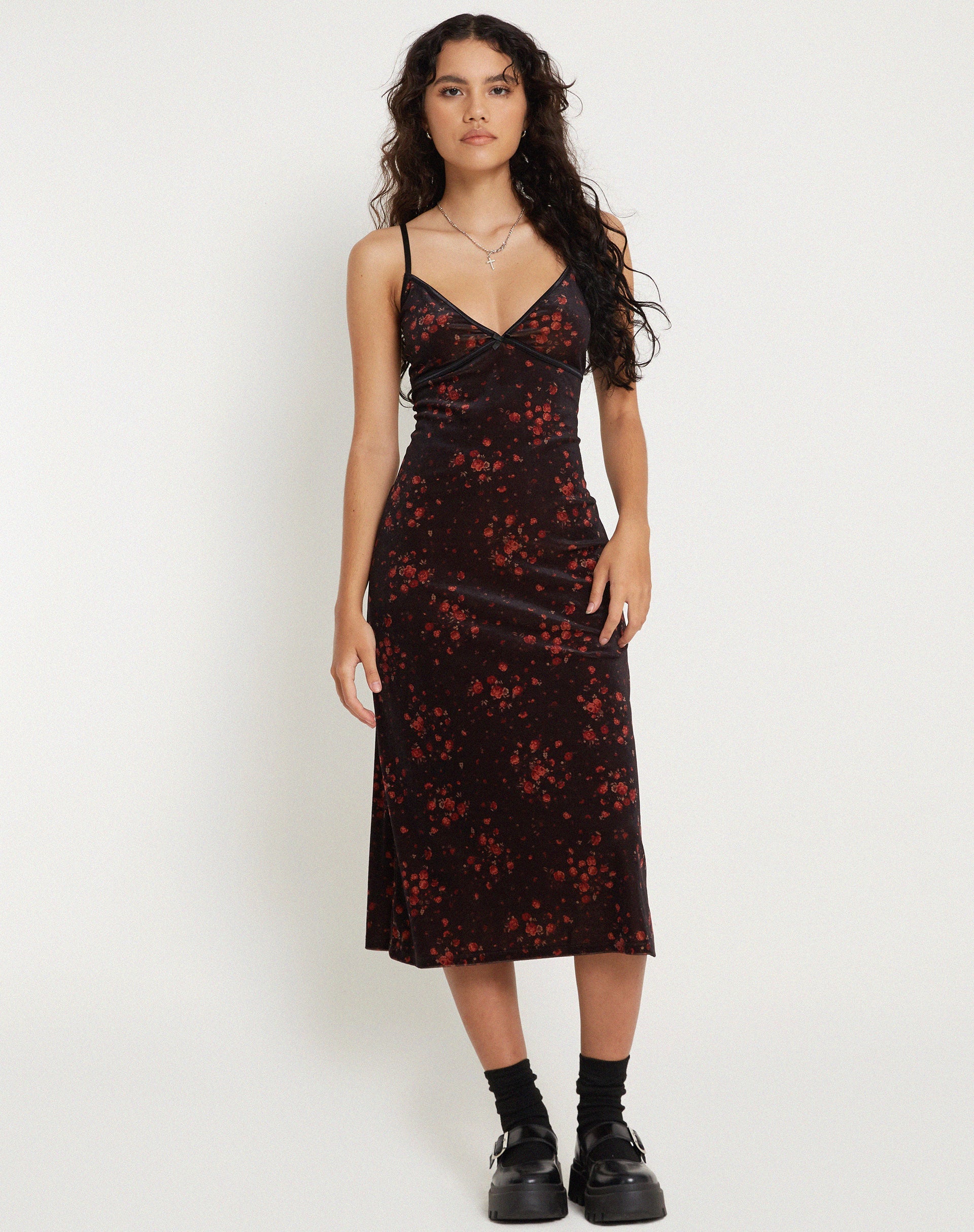 Afbeelding van Camelia Maxi Dress in Rose Cluster Fluweel
