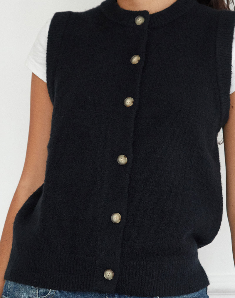 Afbeelding van Camira Knitted Button Through Vest in Zwart