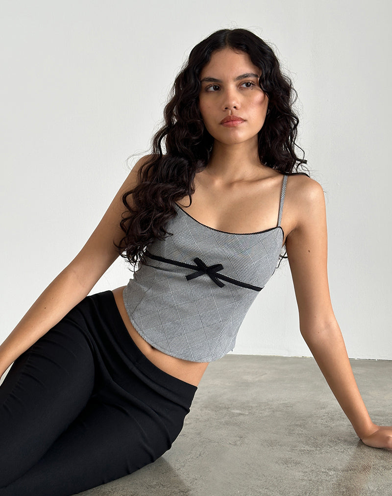 Afbeelding van Canika Corset Top in Zwart en Wit Multi Check