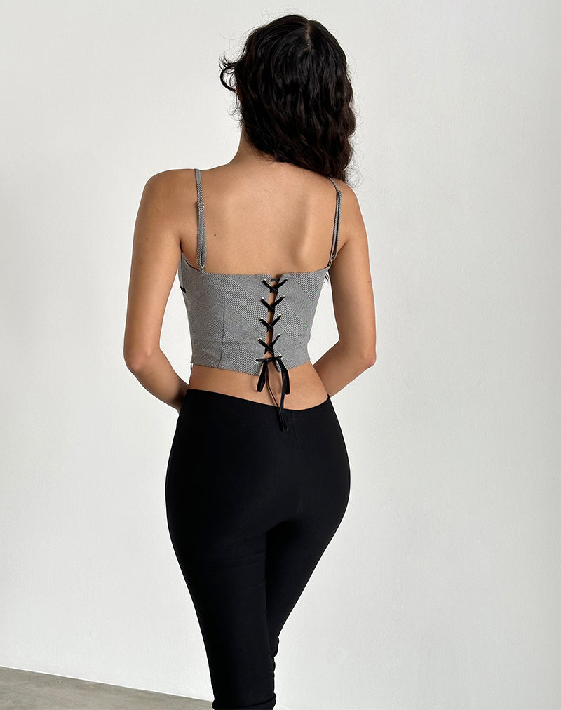 Afbeelding van Canika Corset Top in Zwart en Wit Multi Check