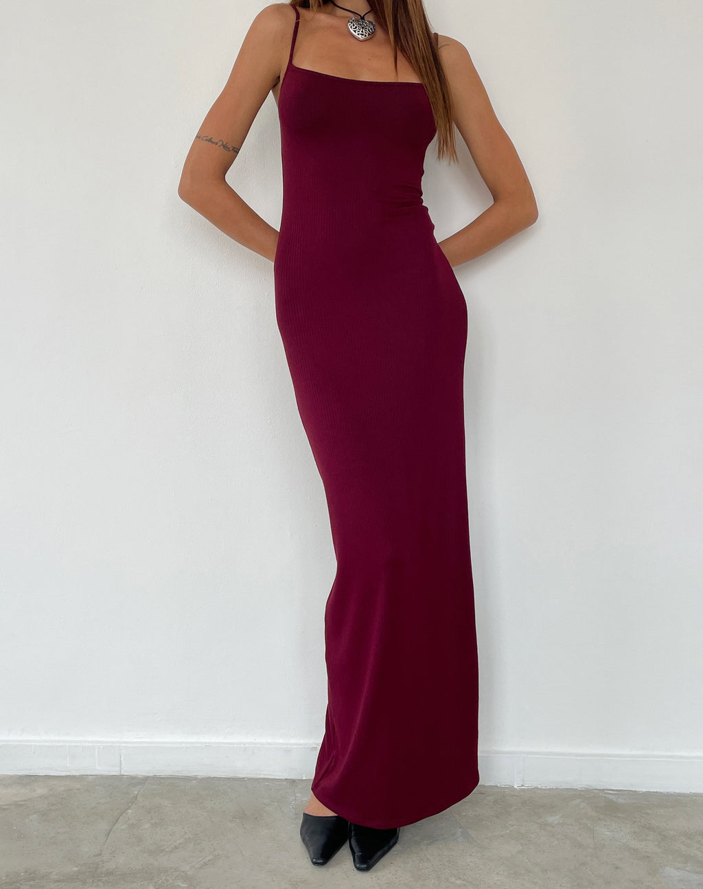 Cantha Maxi Dress in Rib Bourgondië