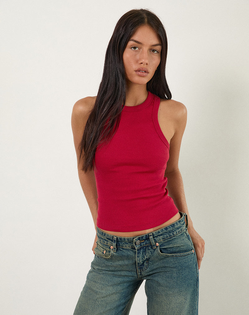 Cariter Racer Vest Top in Geribd Adrenaline Rood